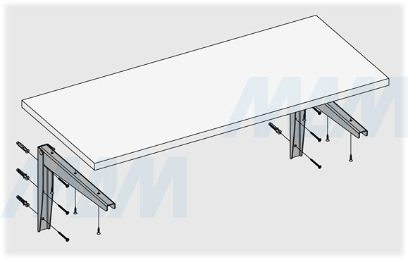Установка складного кронштейна 200х280 мм для деревянных полок (артикул BRK280 RU), схема 2