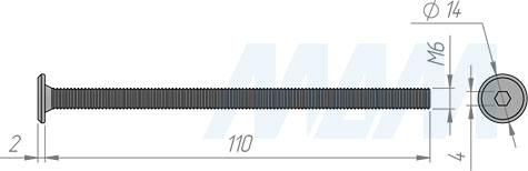 Размеры винта M6x110 мм с плоской головкой под шестигранник (артикул HXS M6 X110 FL)