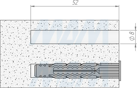 Установка дюбеля с бортиком 8x50 мм (артикул PD.PD.8X50.T)