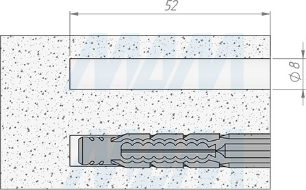 Установка потайного дюбеля 8x50 мм (артикул PD.8X50)