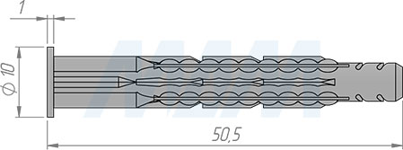 Размеры дюбеля с бортиком 6x50 мм (артикул PD.6X50.T)