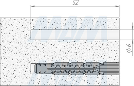 Установка потайного дюбеля 6x50 мм (артикул PD.6X50)