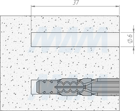 Установка потайного дюбеля 6x35 мм (артикул PD.6X35)