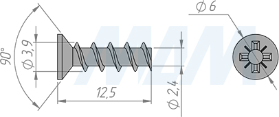 Размеры евровинта 4х13 мм с потайной головкой (артикул ES 4.0X13.0 MP)