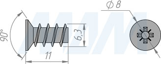 Размеры евровинта 6,3x11 мм с потайной головкой (артикул ES 6.3X11.0)