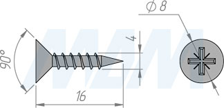 Размер самореза 4x16 мм с потайной головкой под крест (артикул CHS 4,0 X 16)