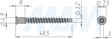 Размеры конфирмата 5х50 мм (артикул KON 5.0X50 MP)