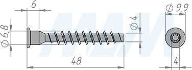 Размеры конфирмата 7х50 мм (артикул KON 7.0X50 MP)