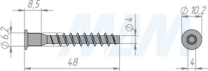 Размеры конфирмата 7х50 мм (артикул KON 7.0X50 Mtype MP)