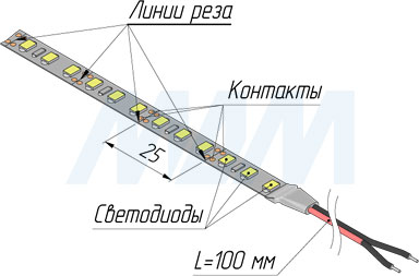 Монтаж и резка светодиодной ленты 2835/120, 12V, IP20, 9.6W/1м (артикул LS12-2835WW20-9.6, LS12-2835NW20-9.6, LS12-2835CW20-9.6)