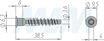 Размеры конфирмата 6,3х40 мм (артикул KON 6.3X40 MP)