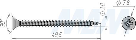 Размеры самореза 4х50 мм с потайной головкой под крест (артикул CHS 4,0 X 50 MP)