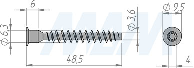 Размеры конфирмата 6,3х50 мм (артикул KON 6.3X50 MP)