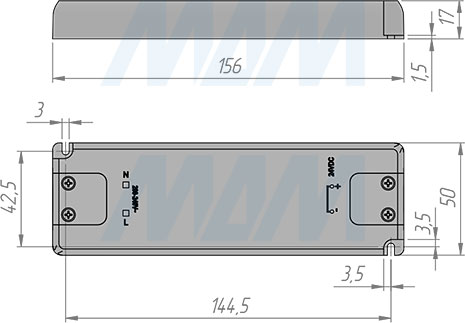 Размеры блока питания AC-230/DC-24V, IP31, 30W (артикул LSA-PS24V-IP31-30W)