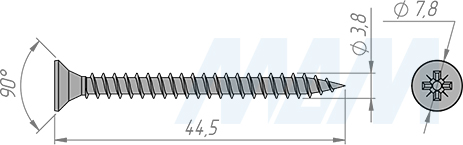 Размеры самореза 4х45 мм с потайной головкой под крест (артикул CHS 4,0 X 45 MP)