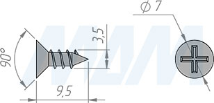 Размеры самореза 3.5x9.5 мм с потайной головкой под крест (артикул CHS 3,5 X 9,5)