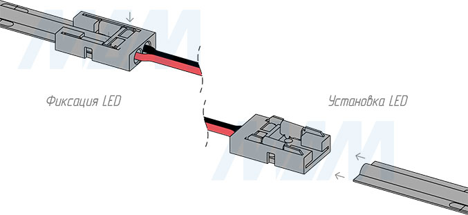Установка led-коннектора для светодиодной ленты SMD шириной 8 мм (артикул LSA-8-SC-SS-50)