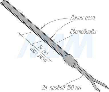 Монтаж и резка светодиодной ленты LUX COB, основание 5 мм, 504 диодов, 24V, CRI 90, IP20, 6W/1м (артикул LS24-COB-20-6-SL)