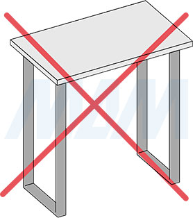 Нерекомендованный вариант установки П-образной опоры ПИЛАР для стола, сечение 60х30 мм, глубина 445 мм, высота 1040 мм, регулировка 10 мм (артикул П60X30/445X1040)