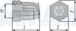 Размеры металлической распорной футорки (артикул 20502000HL, BU24, BU54)