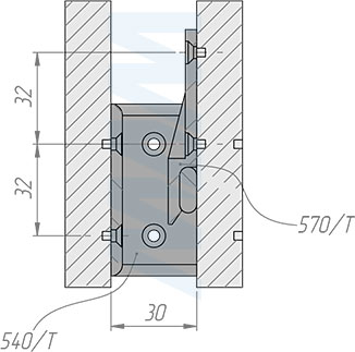 Установка линейного и углового (зазор 30 мм) крепления TEKS (артикул 570/T и 540/T), схема 3
