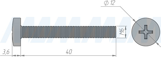 Размеры винта M6x40 мм с высокой полукруглой головкой под крест (артикул FS M6 X40)