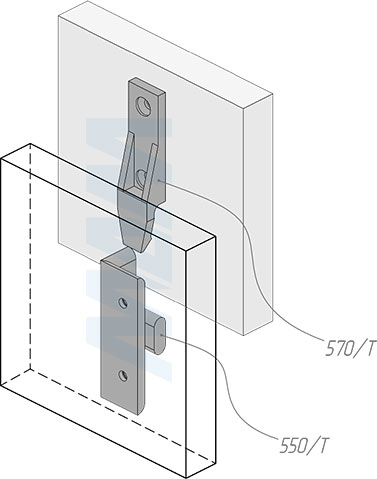 Установка линейного и углового (зазор 15 мм) крепления TEKS (артикул 570/T и 550/T), схема 1
