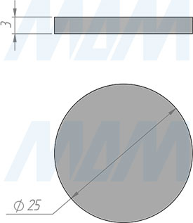 Размеры самоклеящегося круглого подпятника, диаметр 25 мм (артикул HR25)