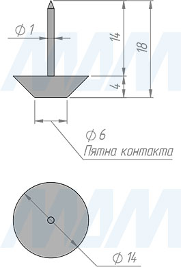 Размеры подпятника с гвоздем (артикул H008 D14)