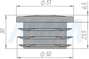 Размеры заглушки-подпятника для круглой трубы D50 мм (артикул HL.R.50)
