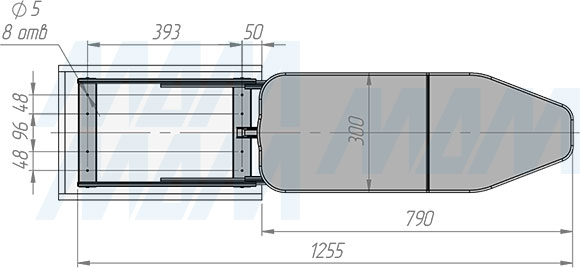 Размеры выдвижной складной гладильной доски (артикул IB1135)