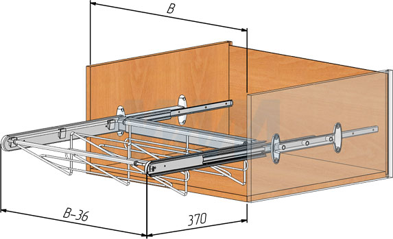 Установка корзины BELLE с полным выдвижением для хранения обуви (артикул BE...SH), схема 1