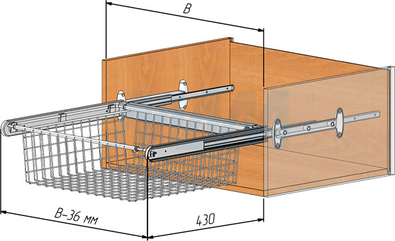 Установка корзины BELLE с полным выдвижением для хранения белья (артикул BE...BA), схема 1