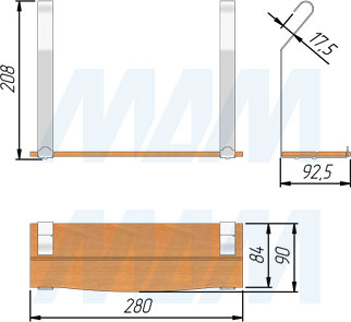 Размеры полки для рейлинга LANDSBY (артикул LNB28BA01SH)