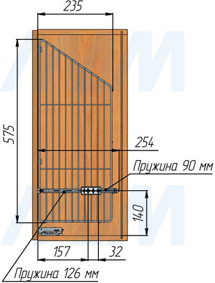 Установка откидной корзины ROUND для белья (артикул KBPBG), схема 2