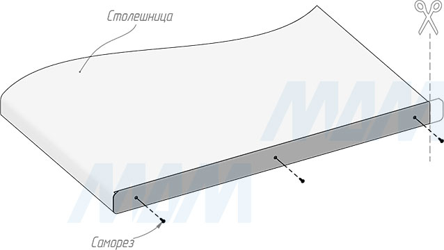Установка торцевой планки для столешницы толщиной 38 мм (артикул ПT-38)