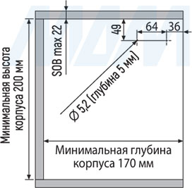 Установочные отверстия для поворотного подъемный механизма FLAP (артикул FL123)