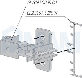 Установка между ящиками профиля GOLINE 549А с помощью универсального крепления (артикул GL.6197.0000.00)