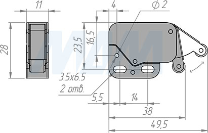 Размеры защелки-толкателя (артикул 3137NI.S)