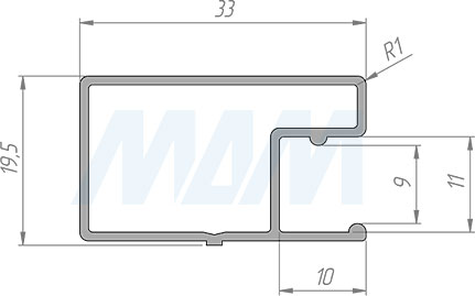 Размеры рамочного профиля LUMINOR В459, 33х19 мм (артикул LSP-B459-PVC-0)