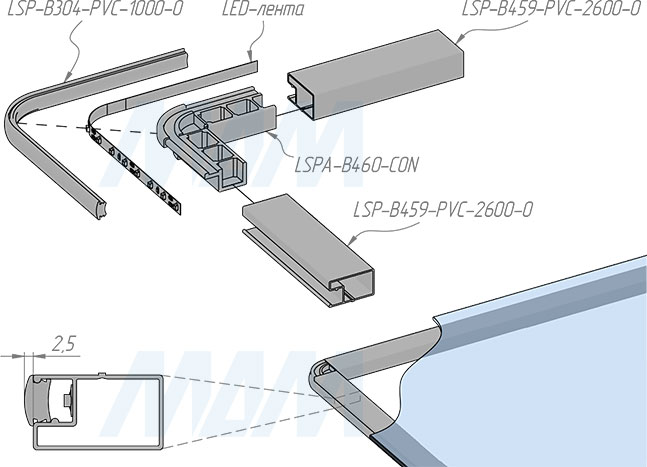 Установка рамочного профиля LUMINOR В459 (артикул LSP-B459-PVC-0)