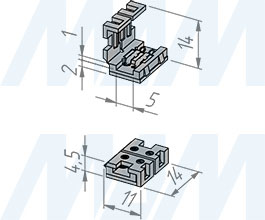 Размеры коннектора STANDART для соединения светодиодной ленты 5 мм между собой стык в стык, IP20 (артикул LSA-5-SD-SS-NO-20)