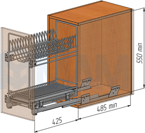 Установка двухуровневого посудосушителя ROUND с боковым нижним креплением, с плавным закрыванием (артикул EGTGMSL30PP), схема 1