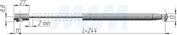 Размеры лифта K12 автоматического открывания, длина 244 мм (артикул 48020500UZ)