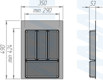 Размеры лотка FORMA для столовых приборов для ящика с фасадом 400 мм (артикул CT401U-01)